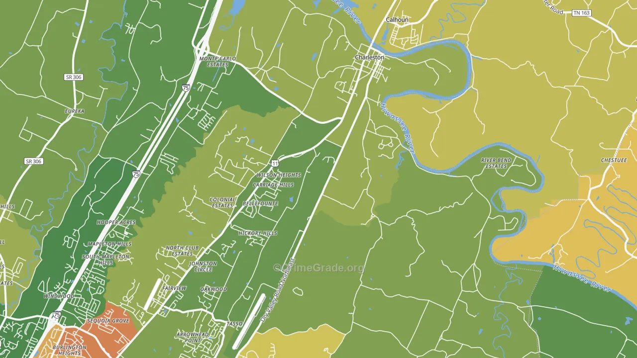 Charleston, TN Map of Burglary Rates