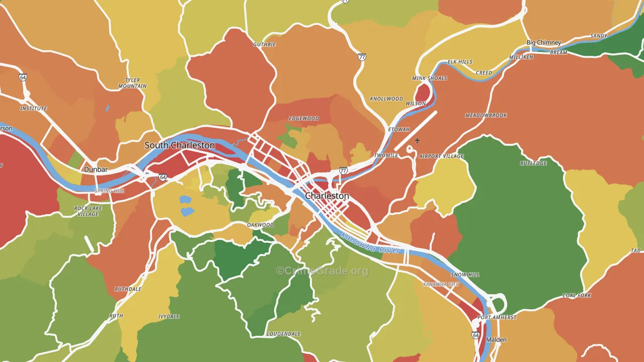 Charleston, WV Map of Burglary Rates