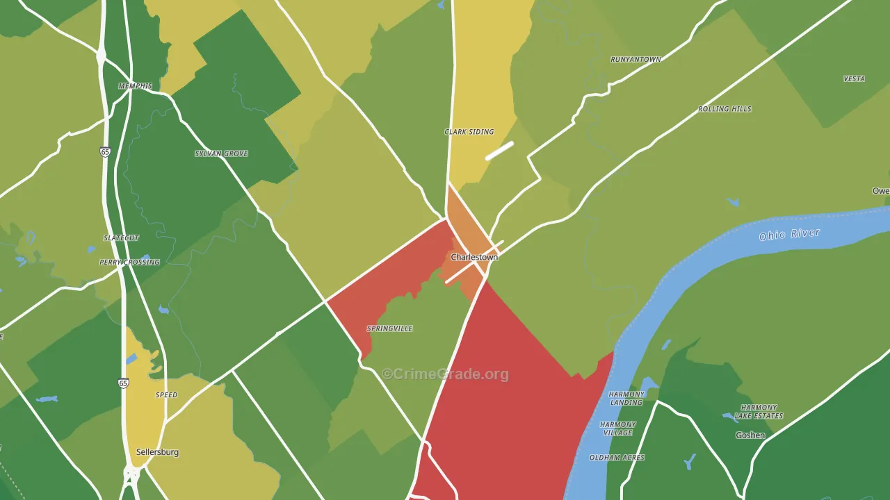 Charlestown, IN Map of Burglary Rates