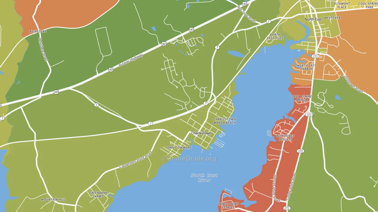 Charlestown, MD Map of Burglary Rates