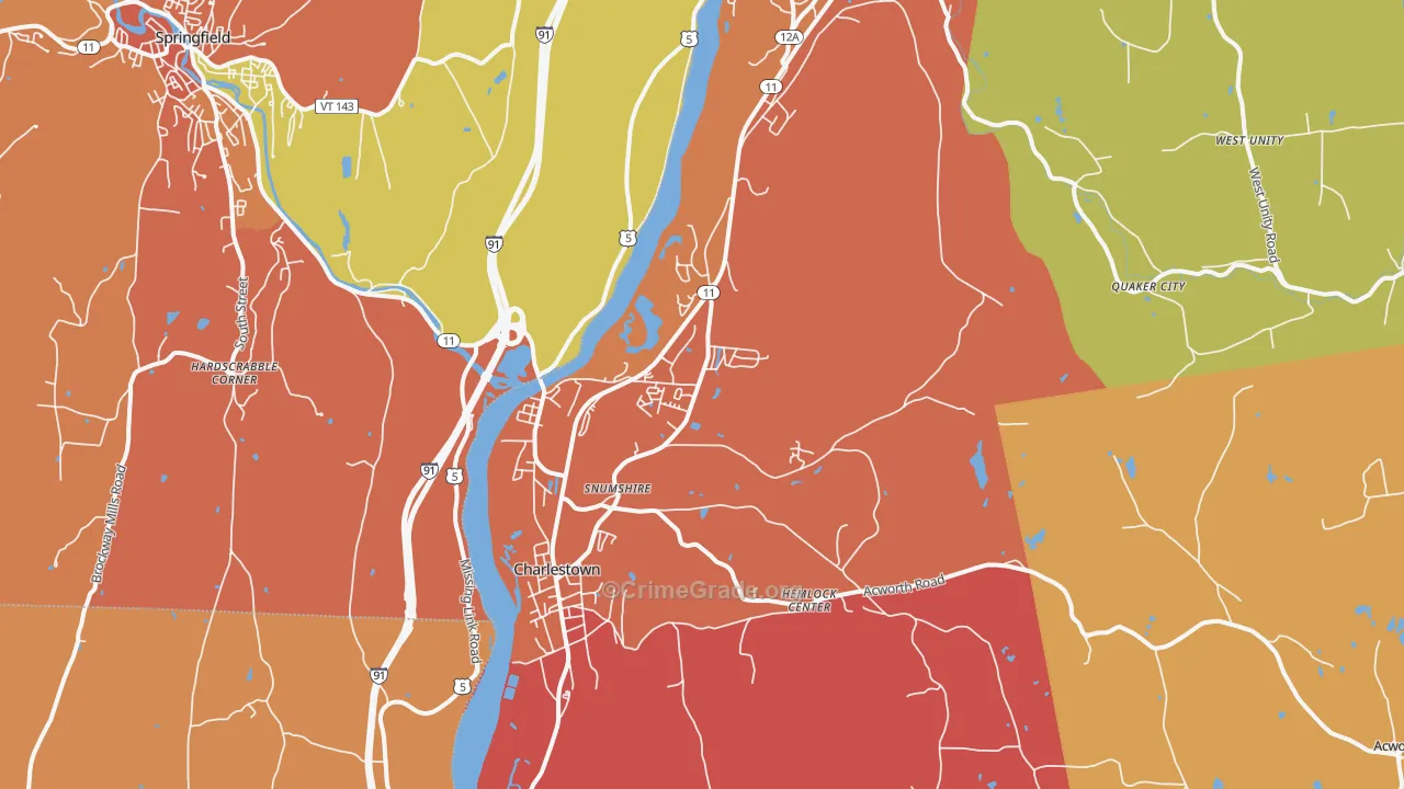 Charlestown, NH Map of Burglary Rates
