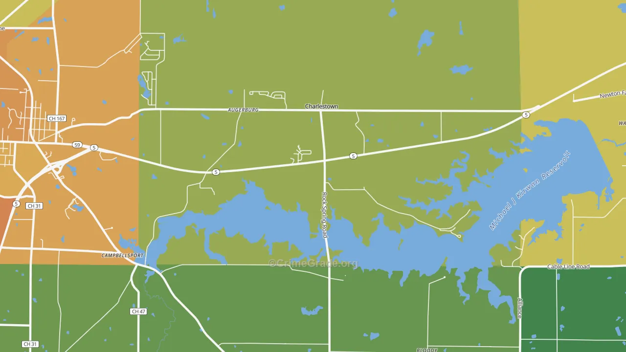 Charlestown, OH Map of Burglary Rates