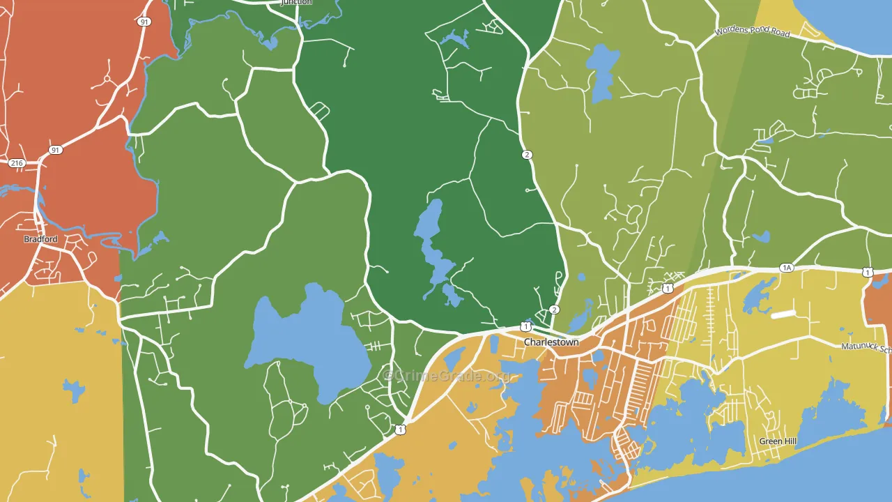Charlestown, RI Map of Burglary Rates