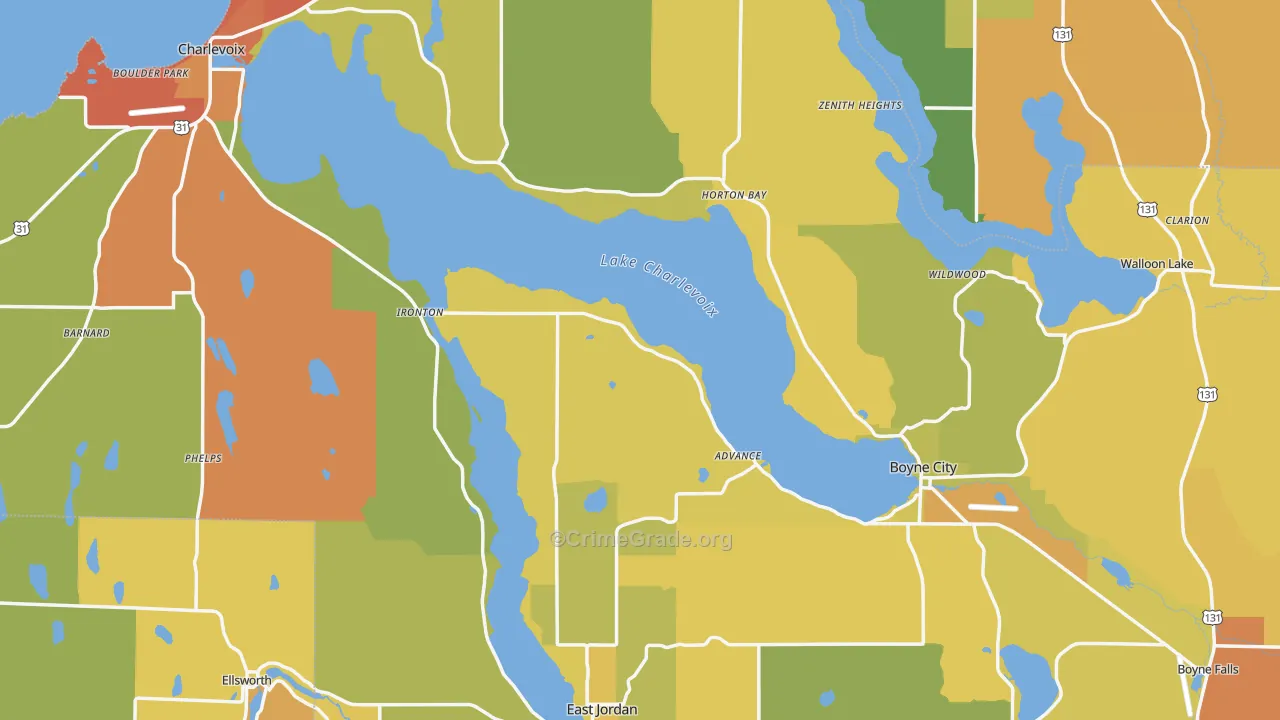 Charlevoix County, MI Map of Burglary Rates