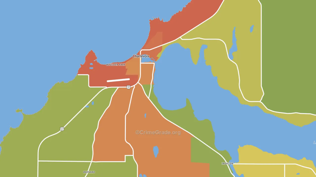 Charlevoix, MI Map of Burglary Rates
