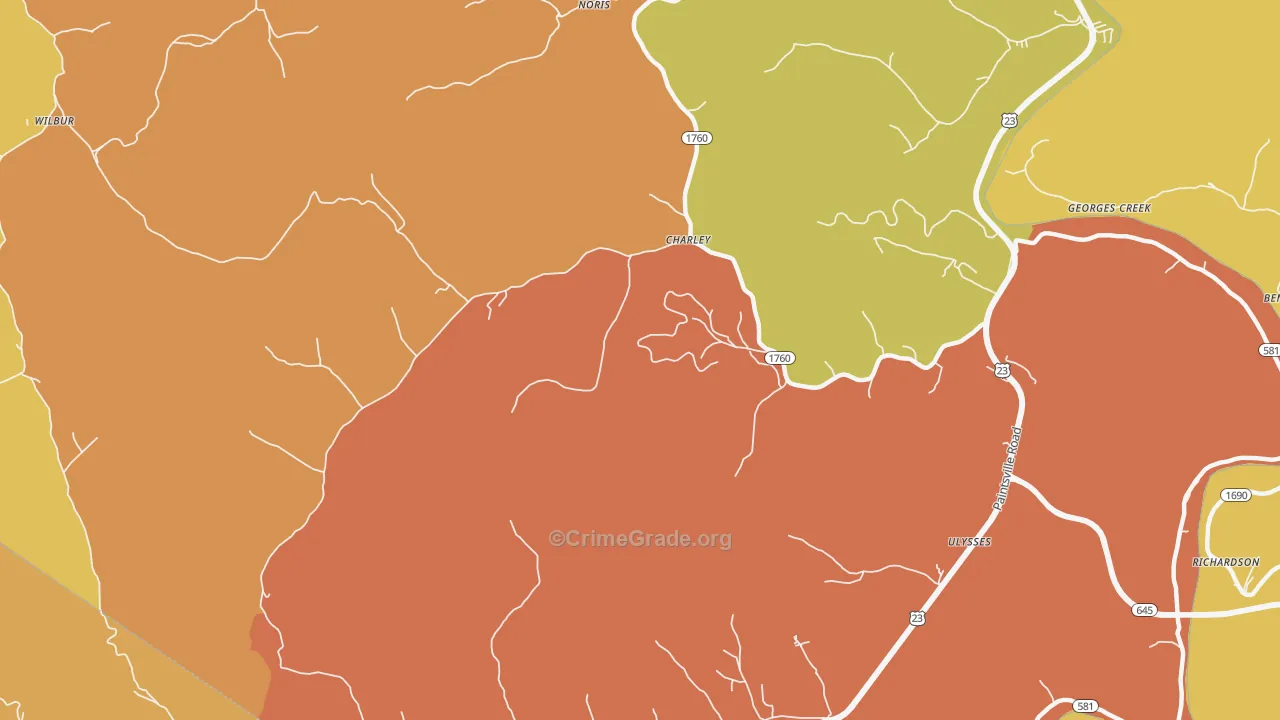 Charley, KY Map of Burglary Rates