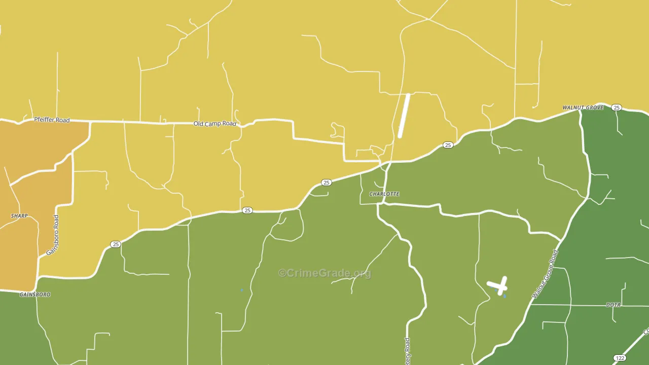 Charlotte, AR Map of Burglary Rates