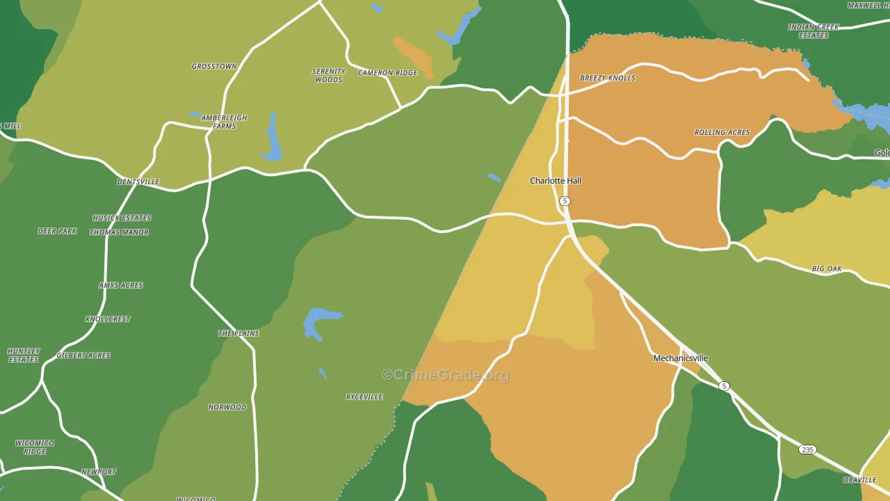 Charlotte Hall, MD Map of Burglary Rates