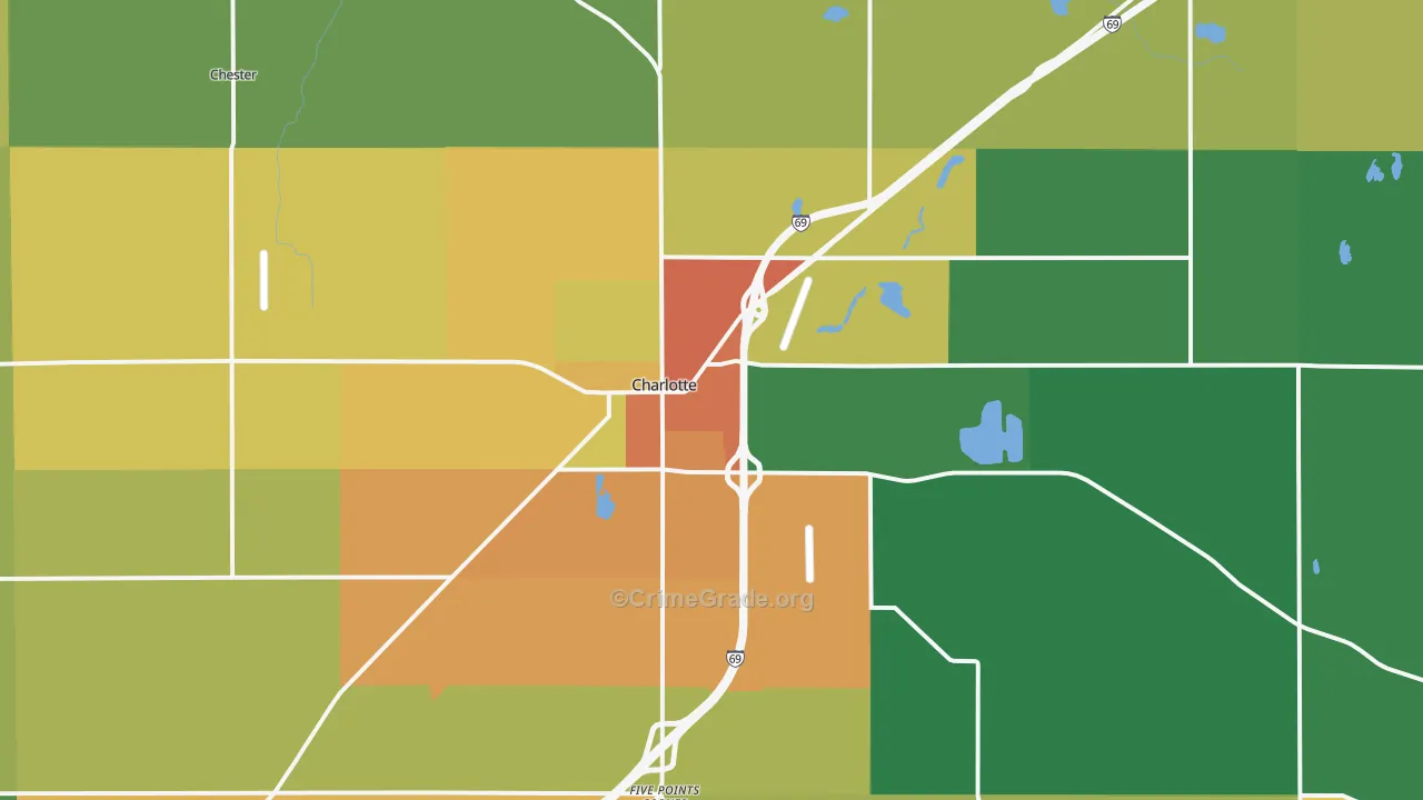 Charlotte, MI Map of Burglary Rates
