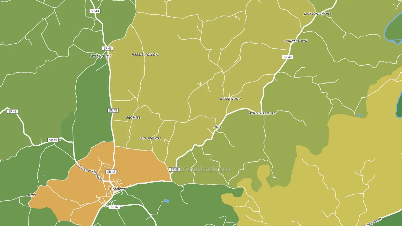 Charlotte, TN Map of Burglary Rates