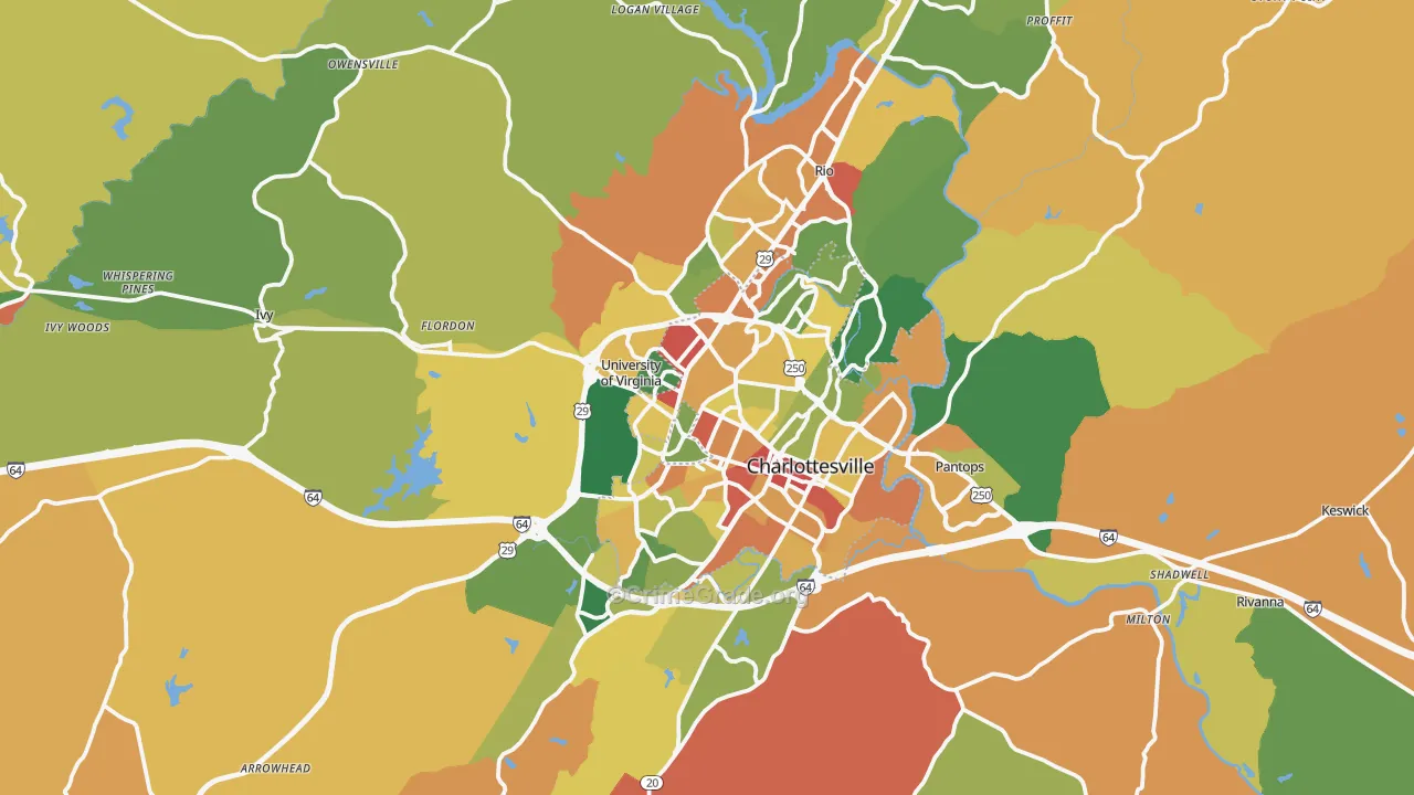 Charlottesville, VA Map of Burglary Rates