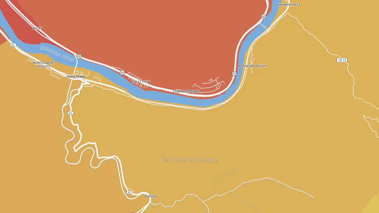 Charlton Heights, WV Map of Burglary Rates