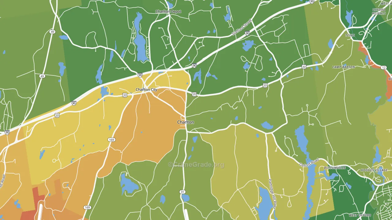 Charlton, MA Map of Burglary Rates