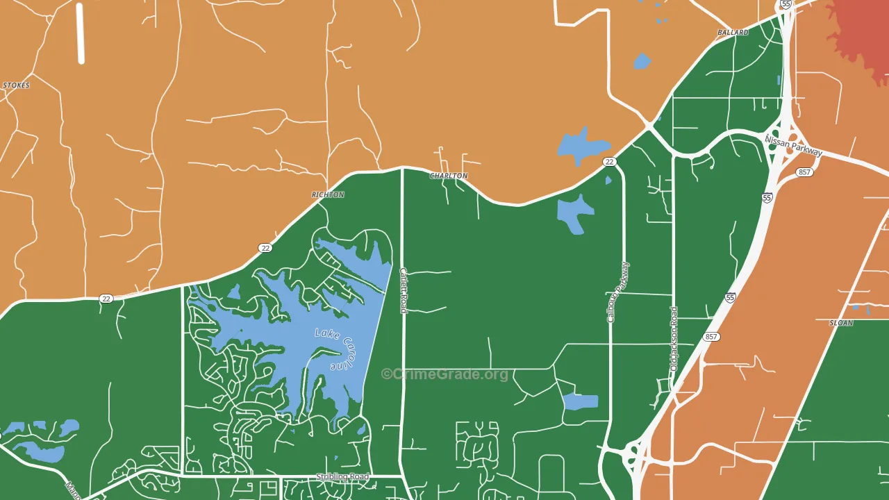 Charlton, MS Map of Burglary Rates