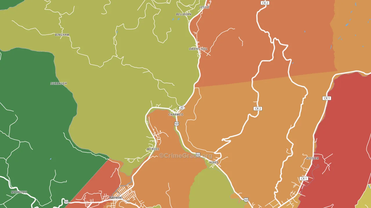 Charmco, WV Map of Burglary Rates