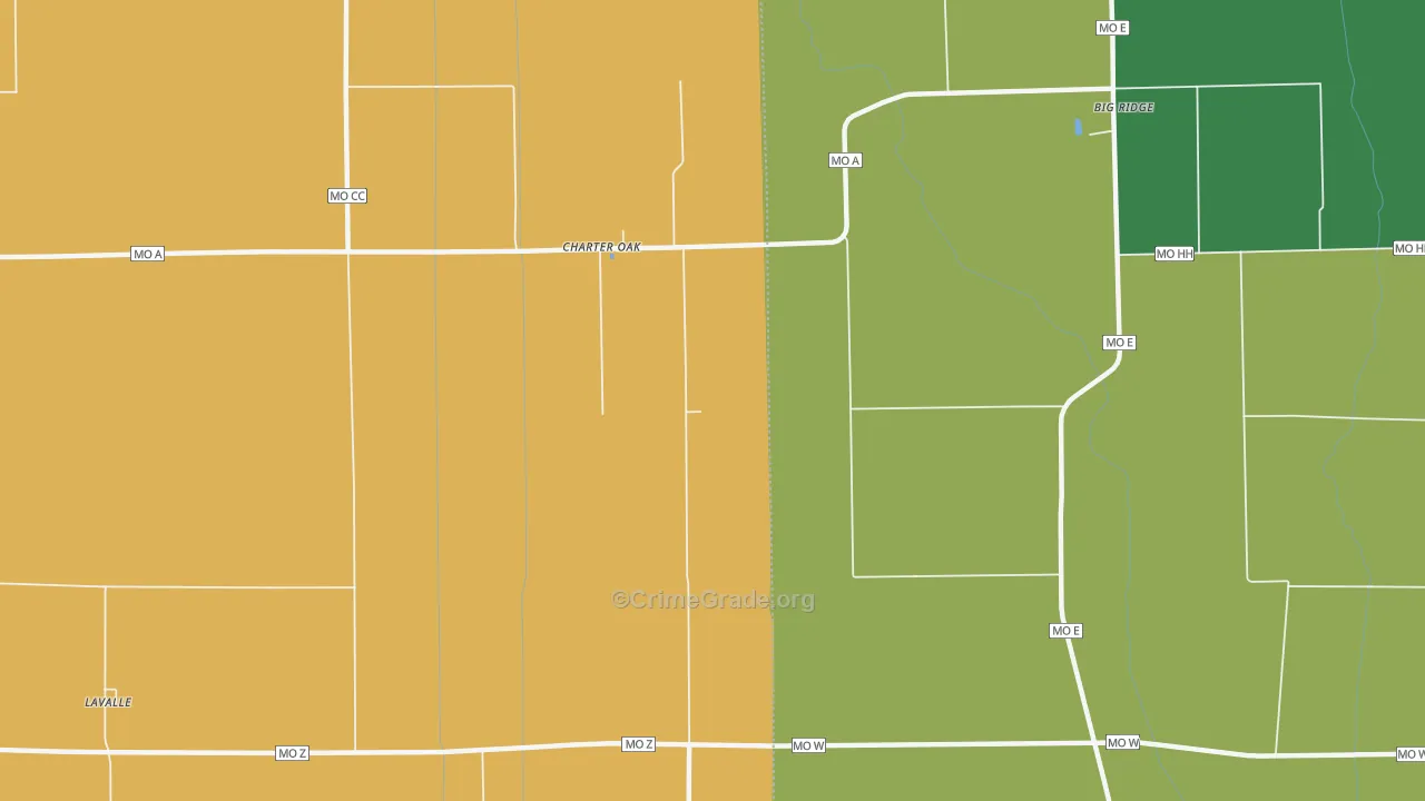 Charter Oak, MO Map of Burglary Rates