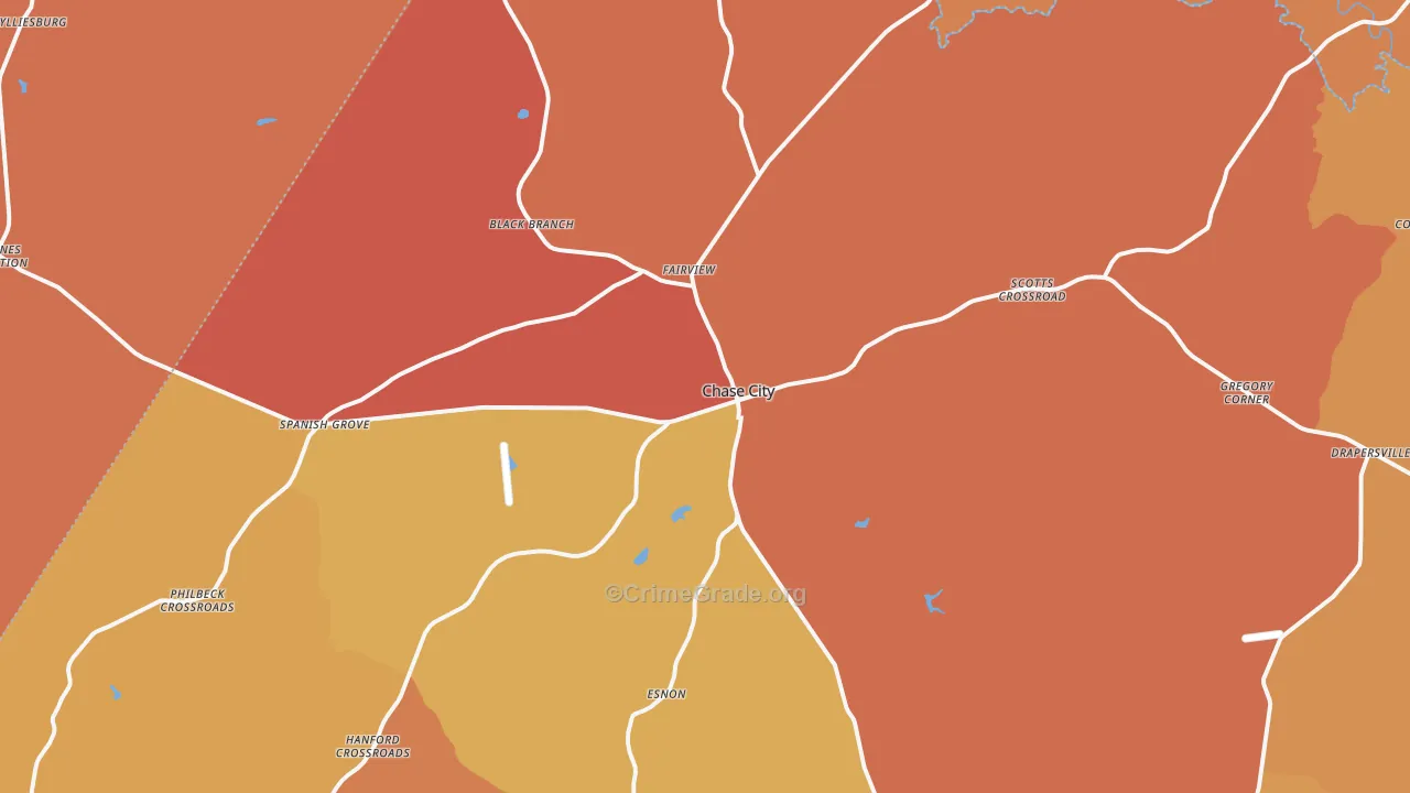 Chase City, VA Map of Burglary Rates