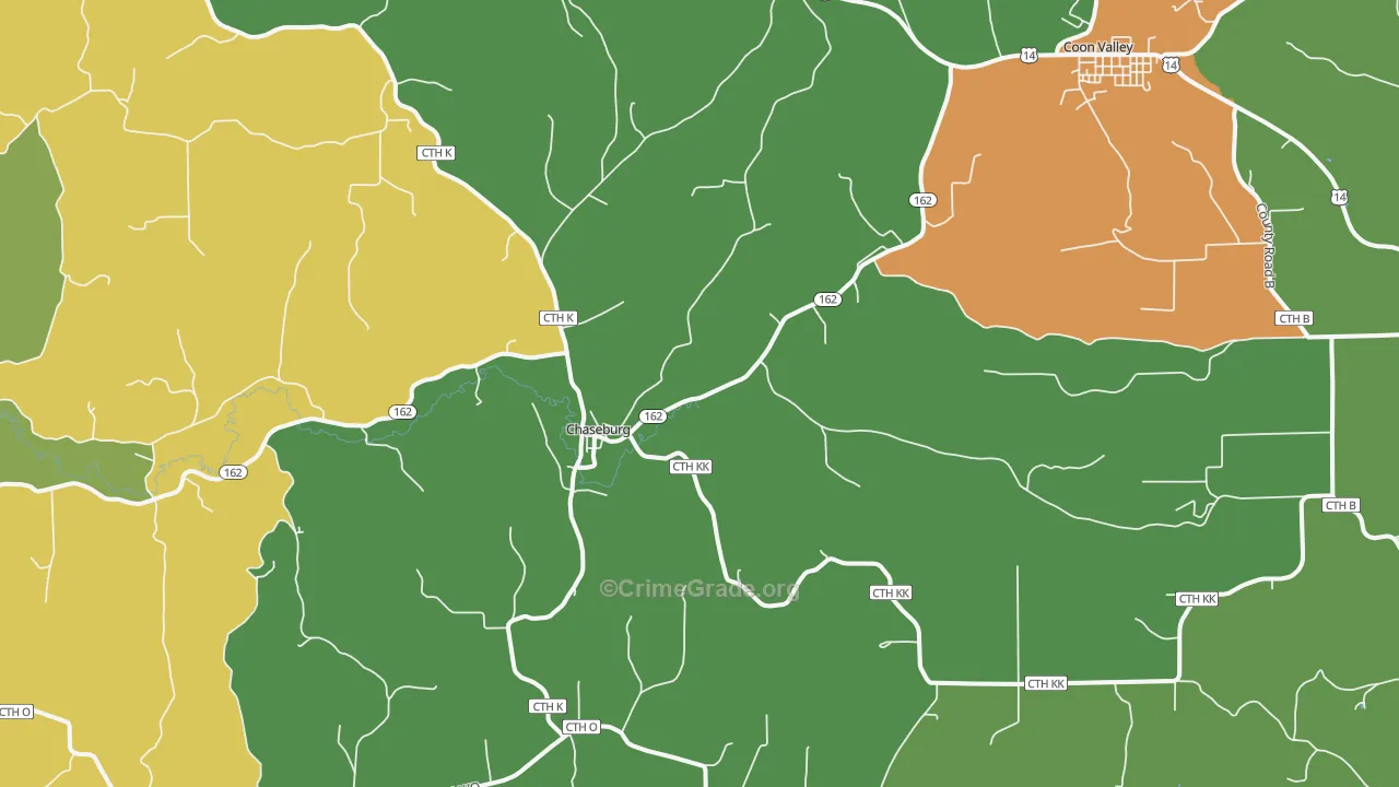 Chaseburg, WI Map of Burglary Rates