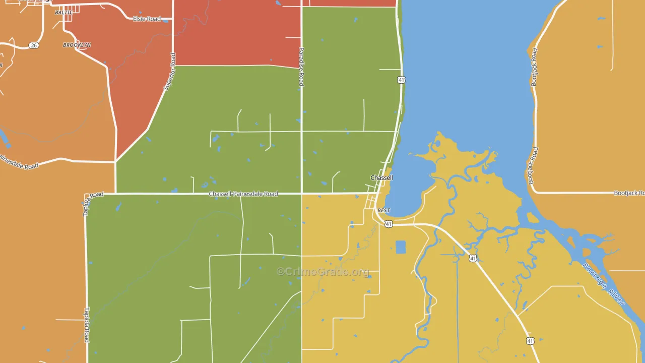 Chassell, MI Map of Burglary Rates