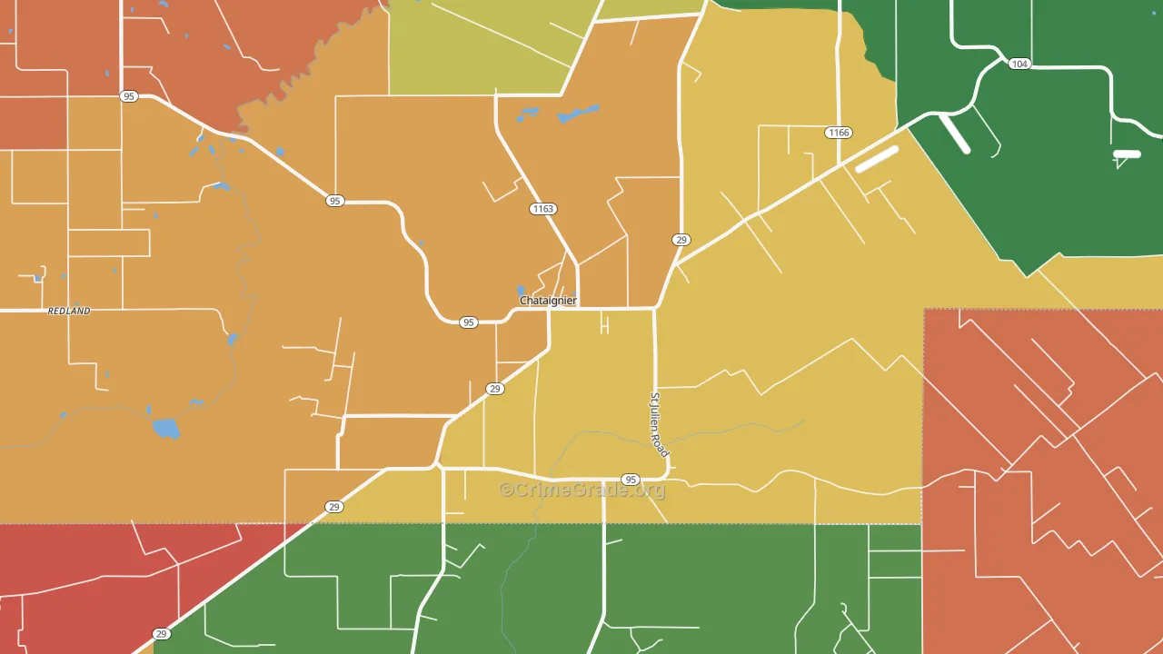 Chataignier, LA Map of Burglary Rates