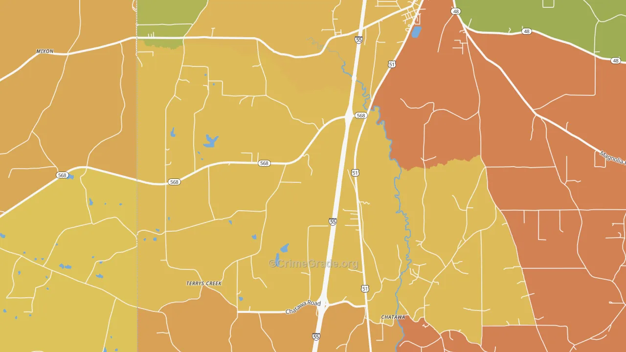 Chatawa, MS Map of Burglary Rates