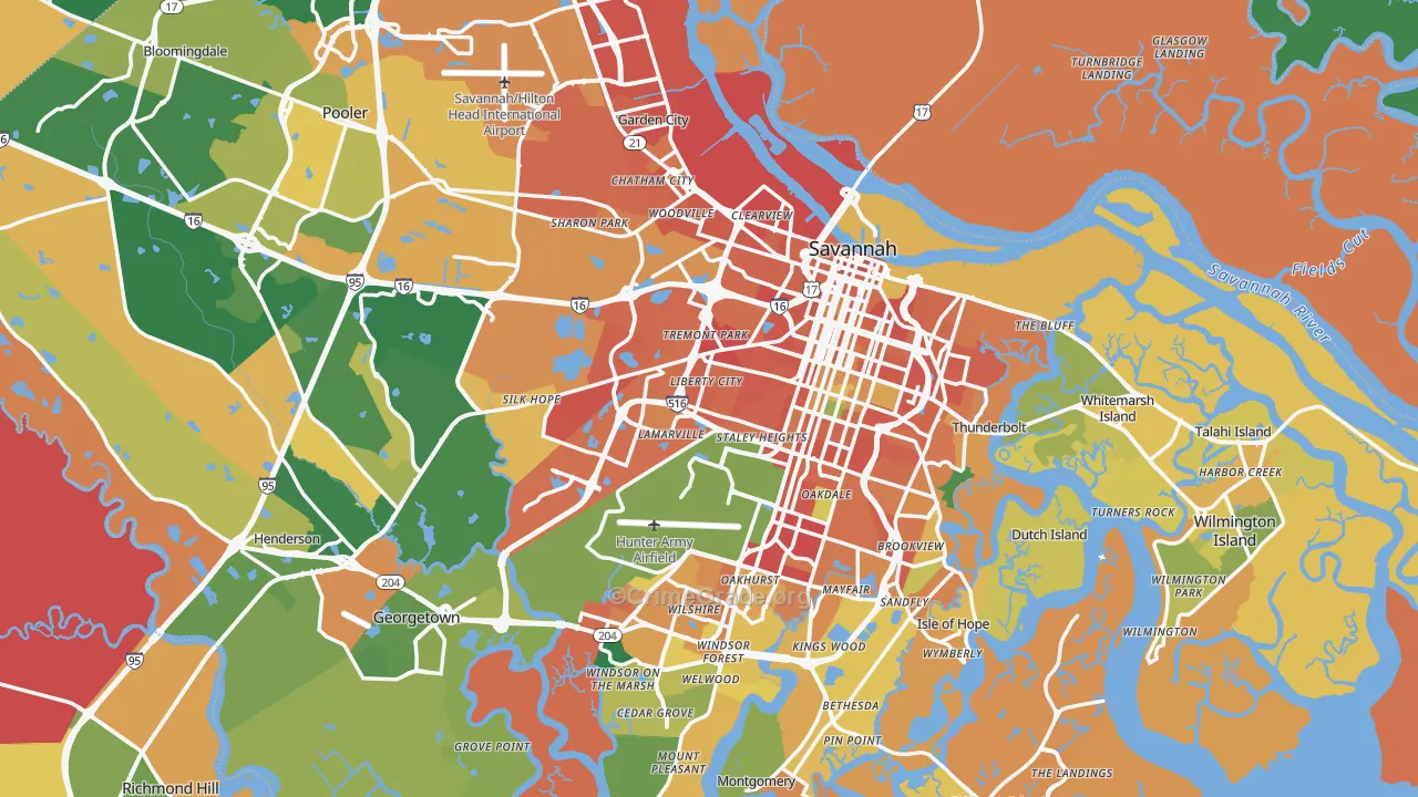 Chatham County, GA Map of Burglary Rates