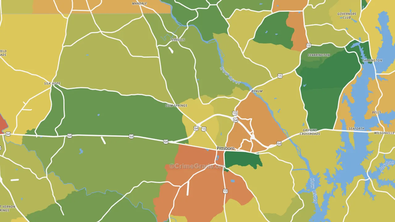 Chatham County, NC Map of Burglary Rates