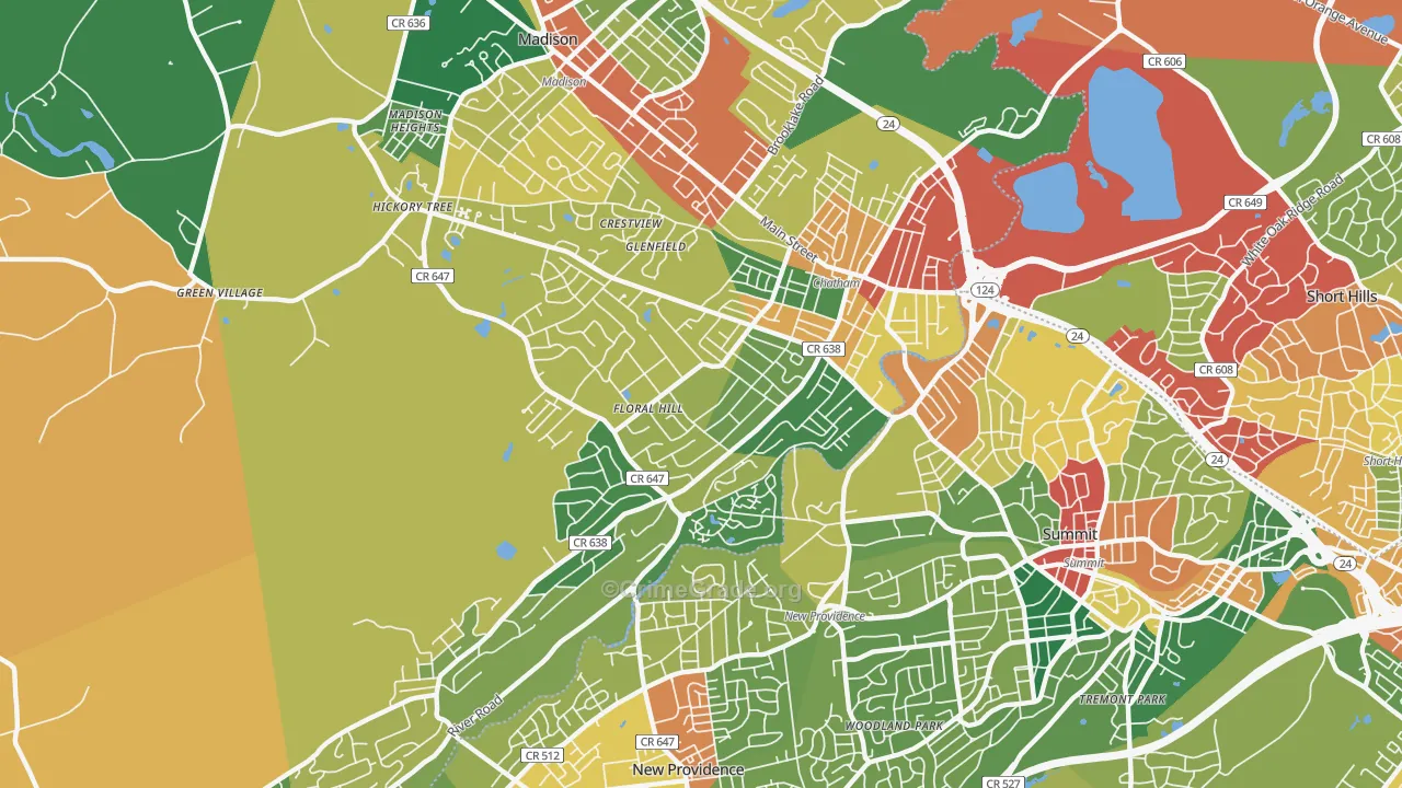 Chatham, NJ Map of Burglary Rates