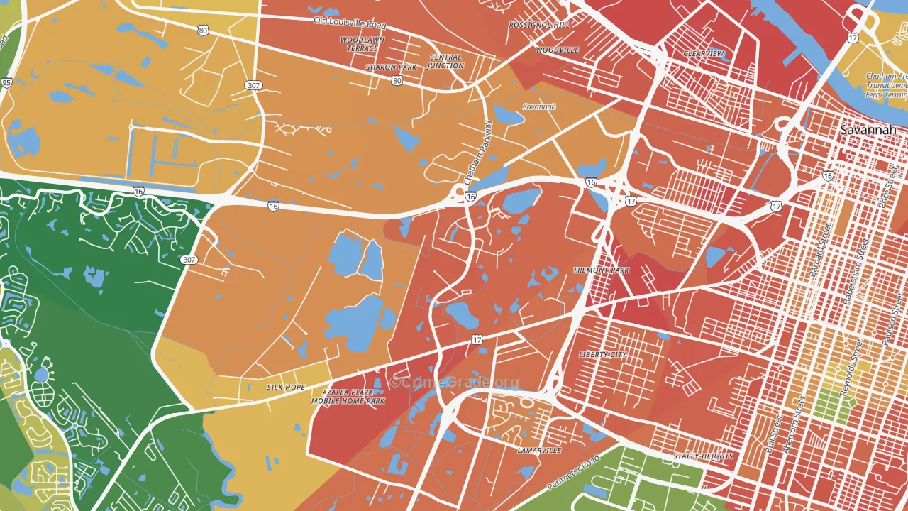 Chatham Parkway, Savannah, GA Map of Burglary Rates
