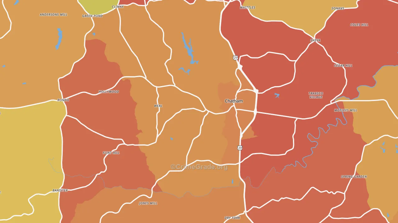 Chatham, VA Map of Burglary Rates