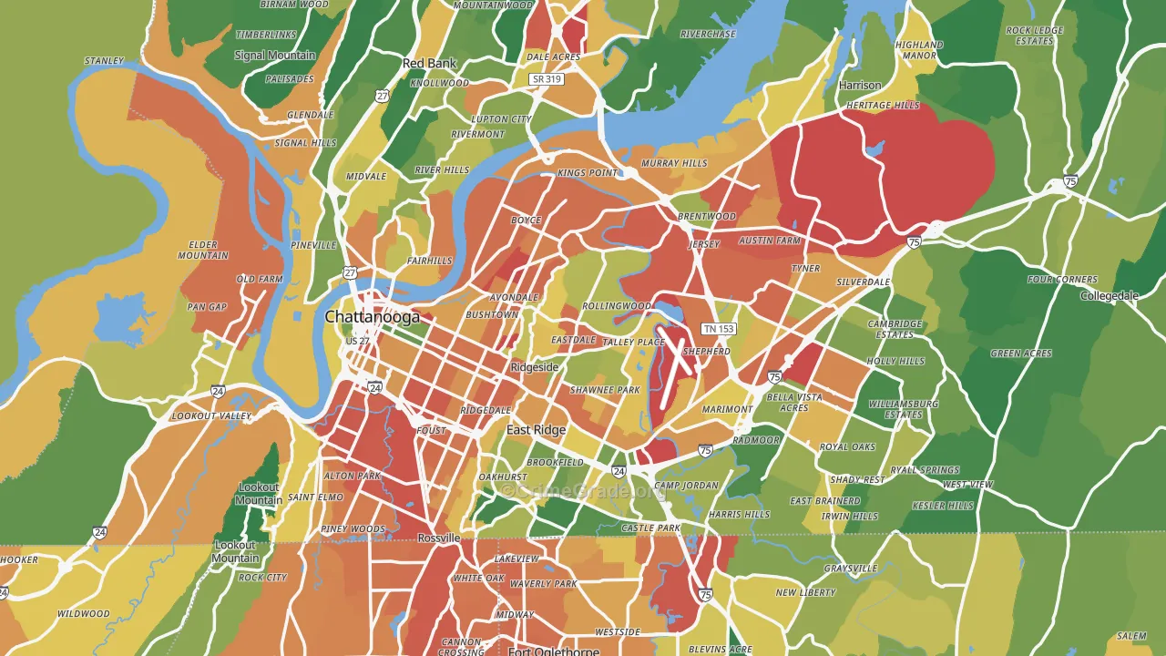 Chattanooga, TN Map of Burglary Rates