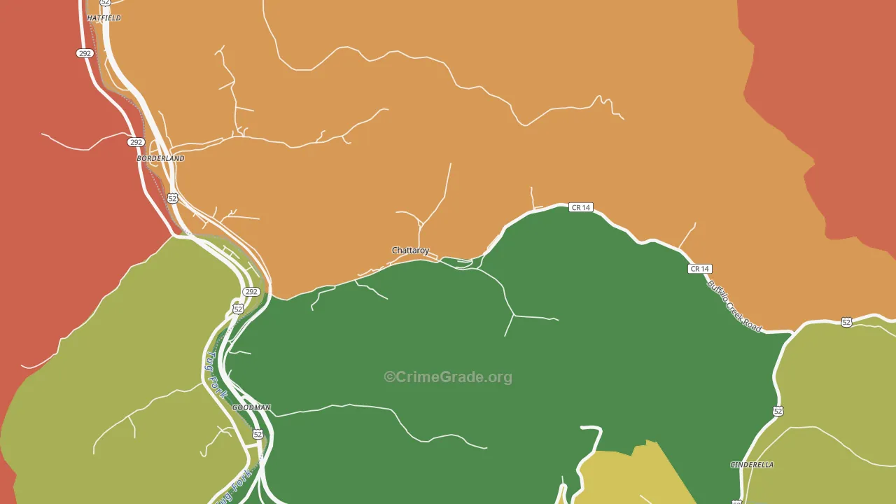 Chattaroy, WV Map of Burglary Rates