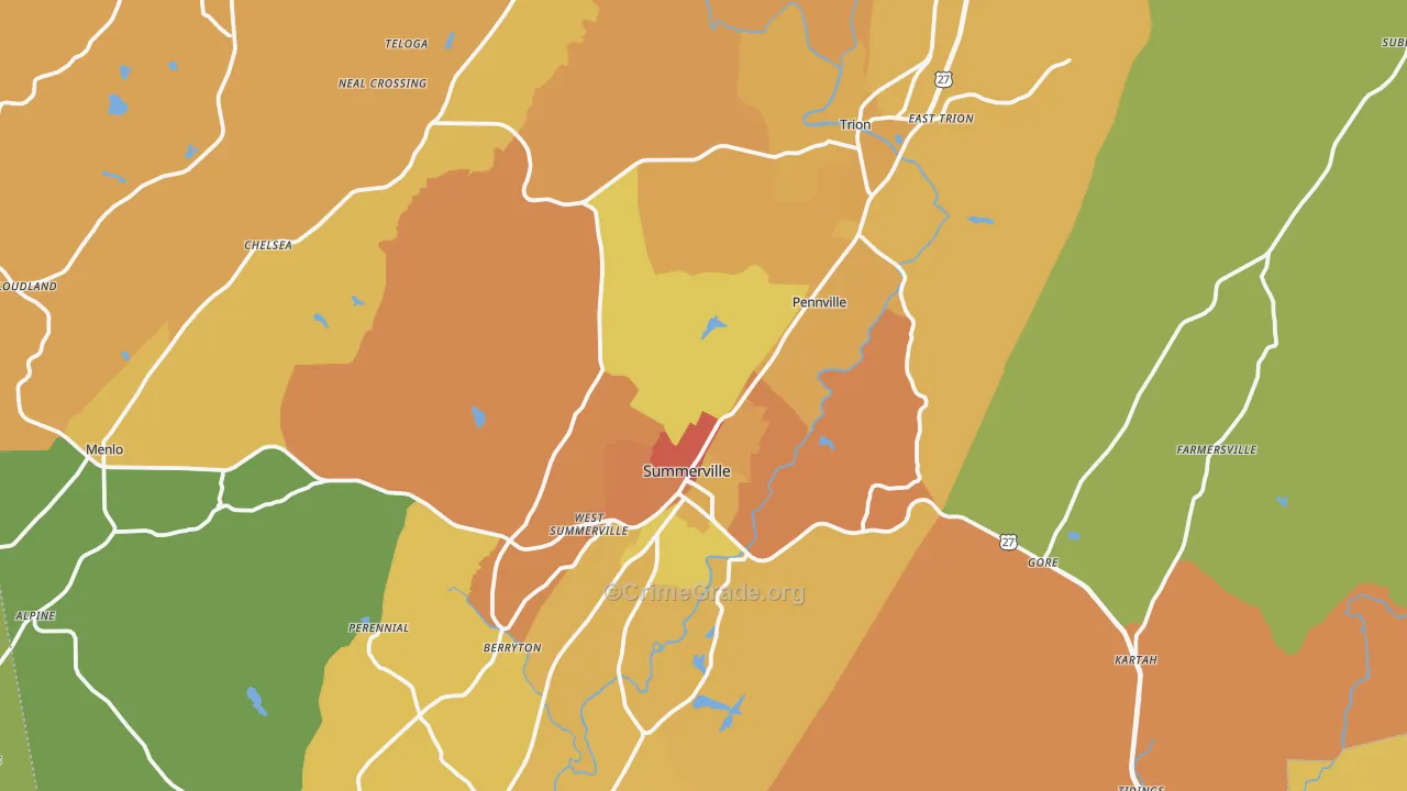 Chattooga County, GA Map of Burglary Rates