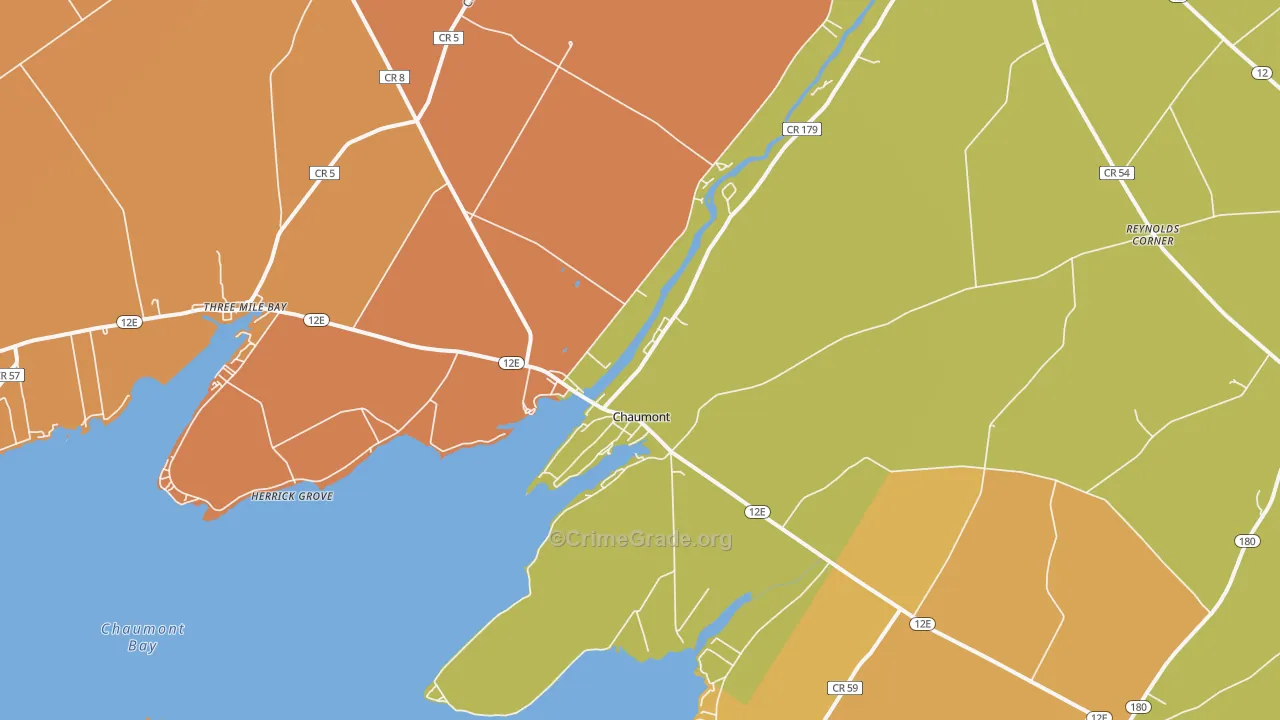 Chaumont, NY Map of Burglary Rates