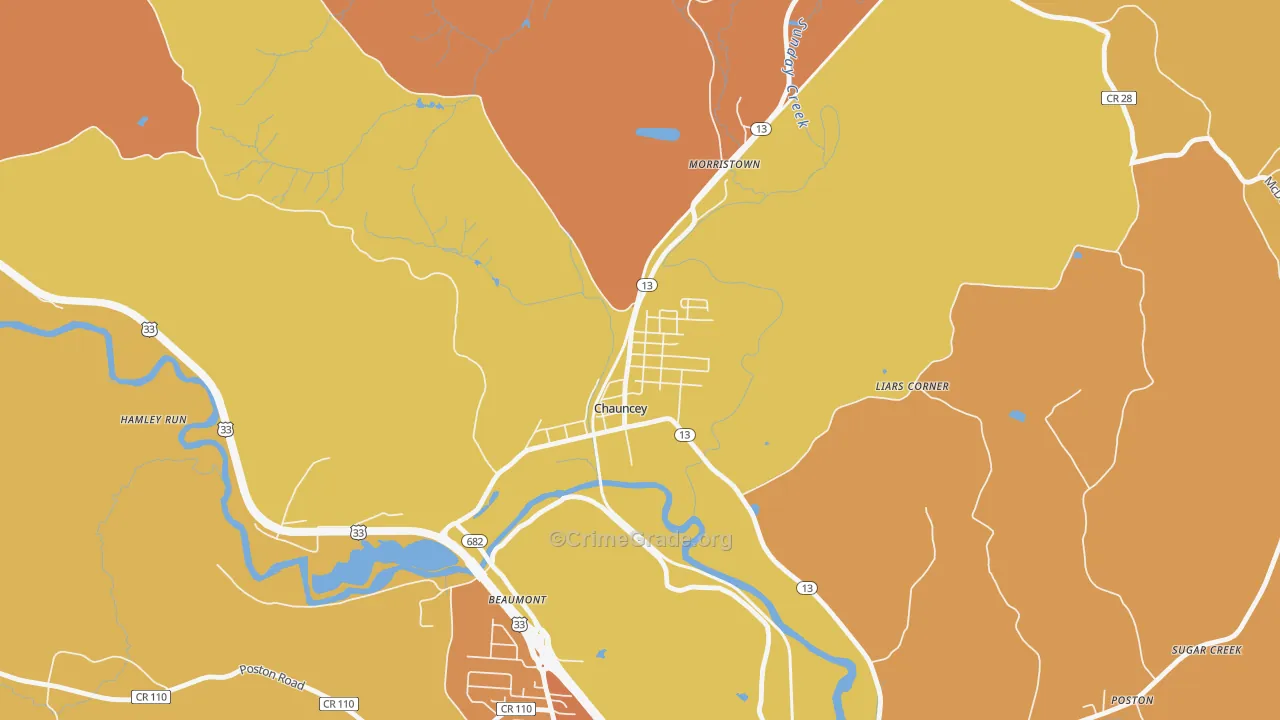 Chauncey, OH Map of Burglary Rates