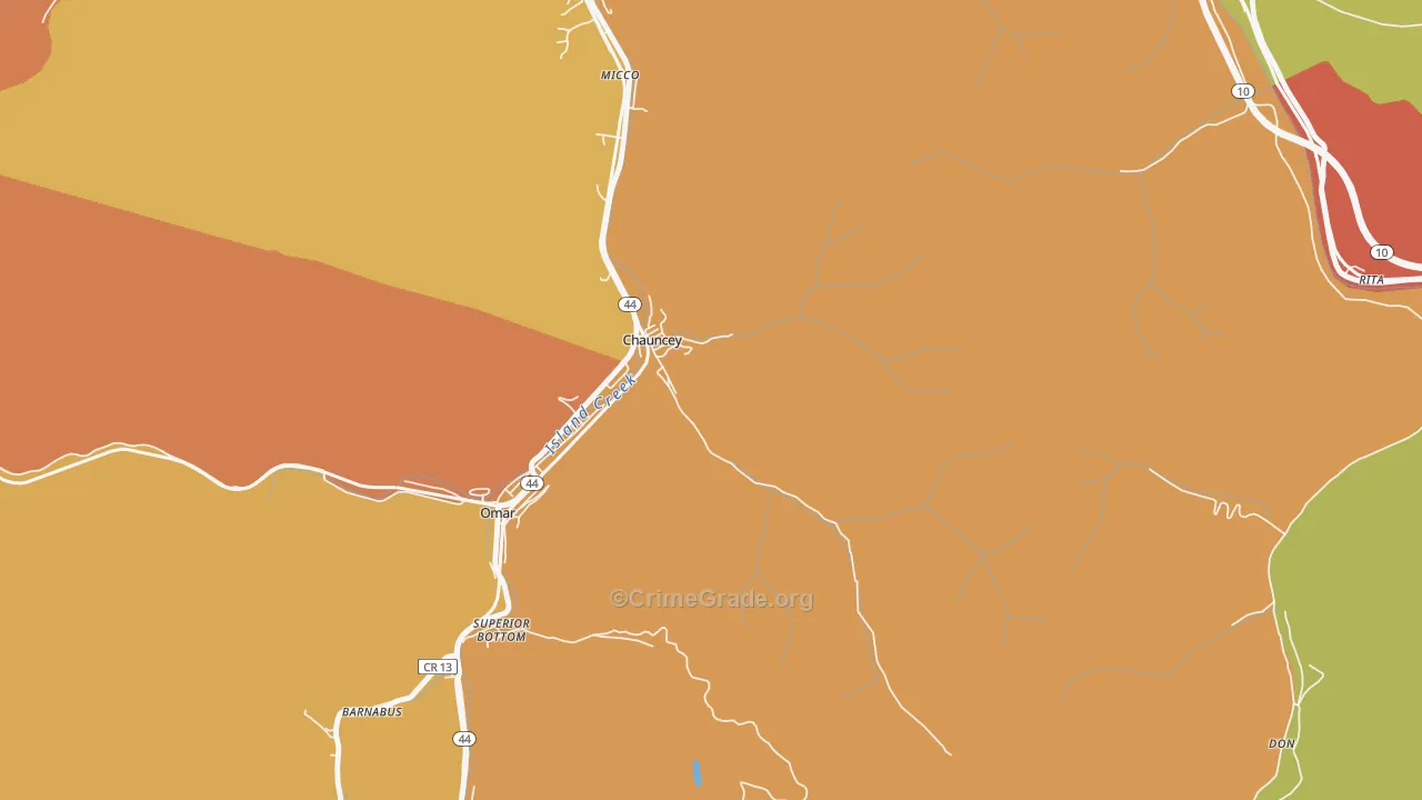 Chauncey, WV Map of Burglary Rates