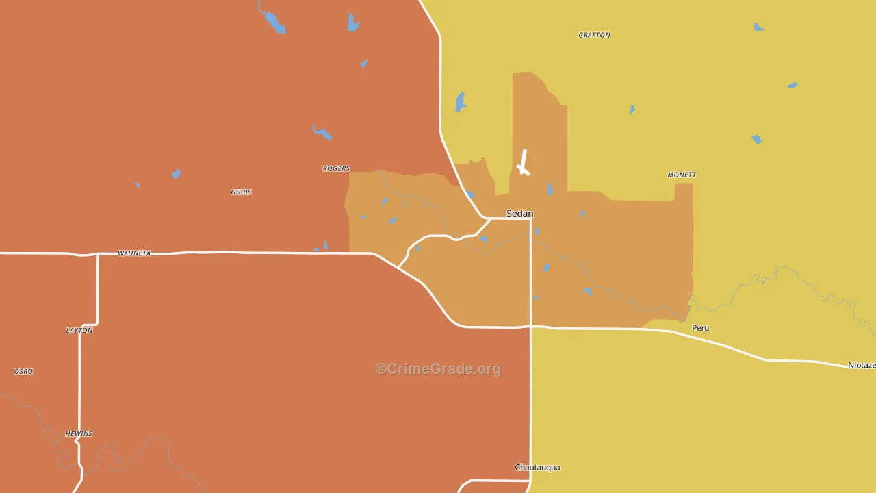 Chautauqua County, KS Map of Burglary Rates
