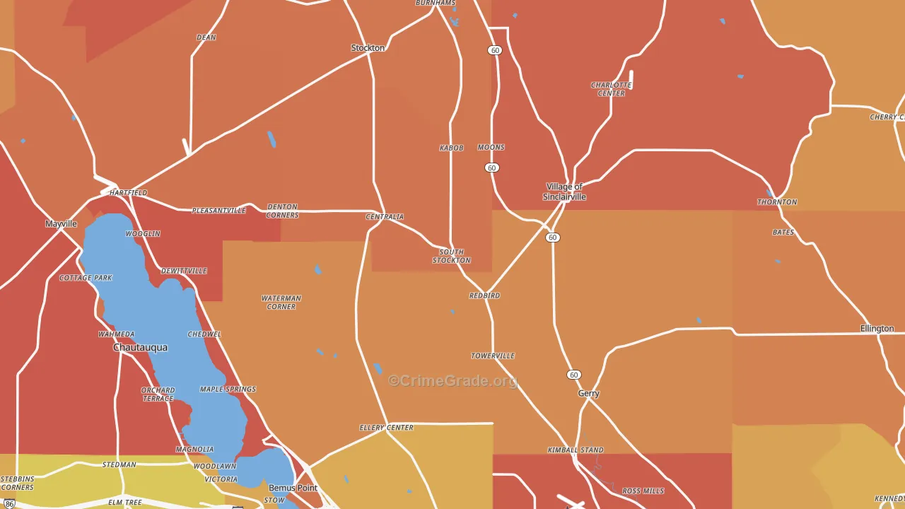 Chautauqua County, NY Map of Burglary Rates