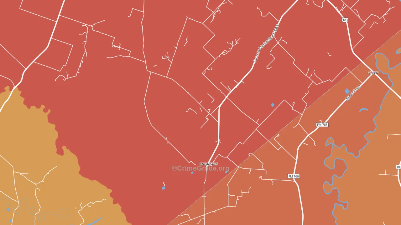 Cheapside, TX Map of Burglary Rates
