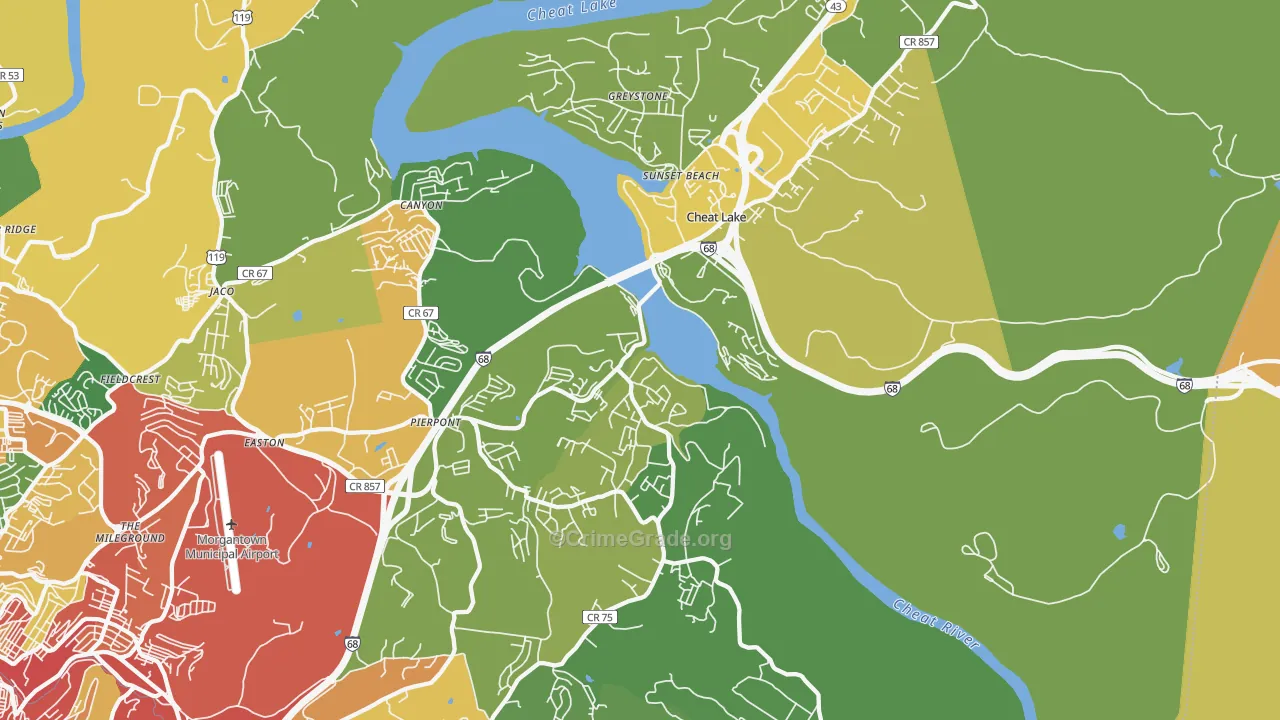 Cheat Lake, WV Map of Burglary Rates