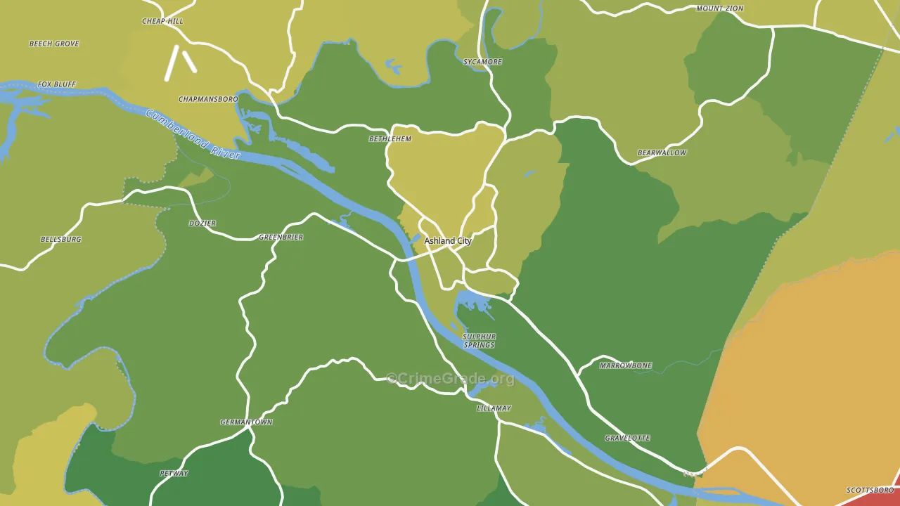 Cheatham County, TN Map of Burglary Rates