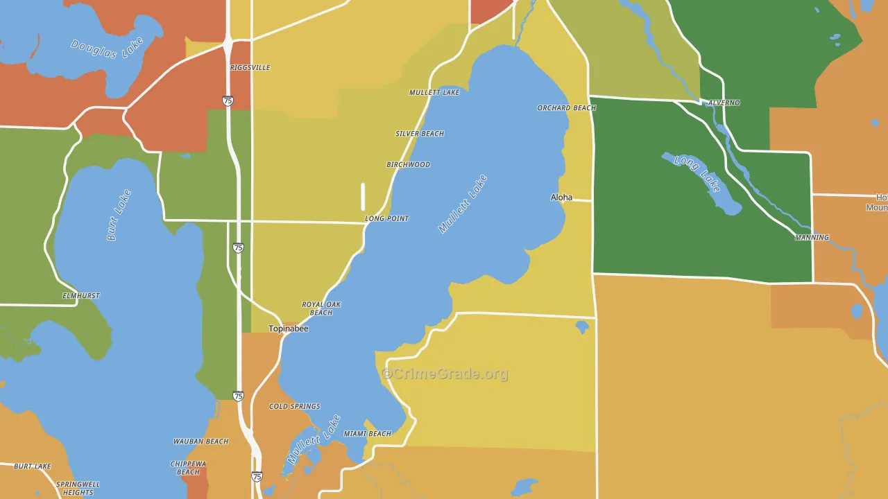 Cheboygan County, MI Map of Burglary Rates