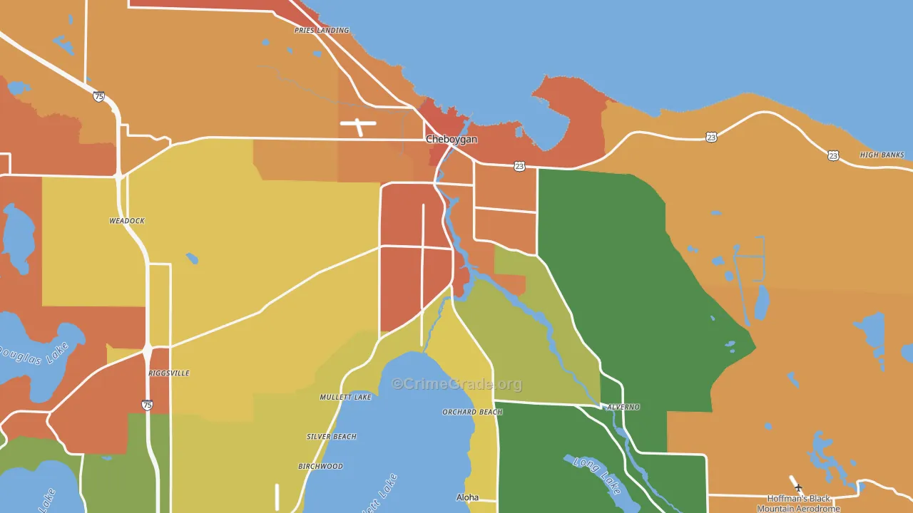 Cheboygan, MI Map of Burglary Rates
