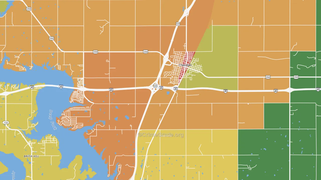 Checotah, OK Map of Burglary Rates