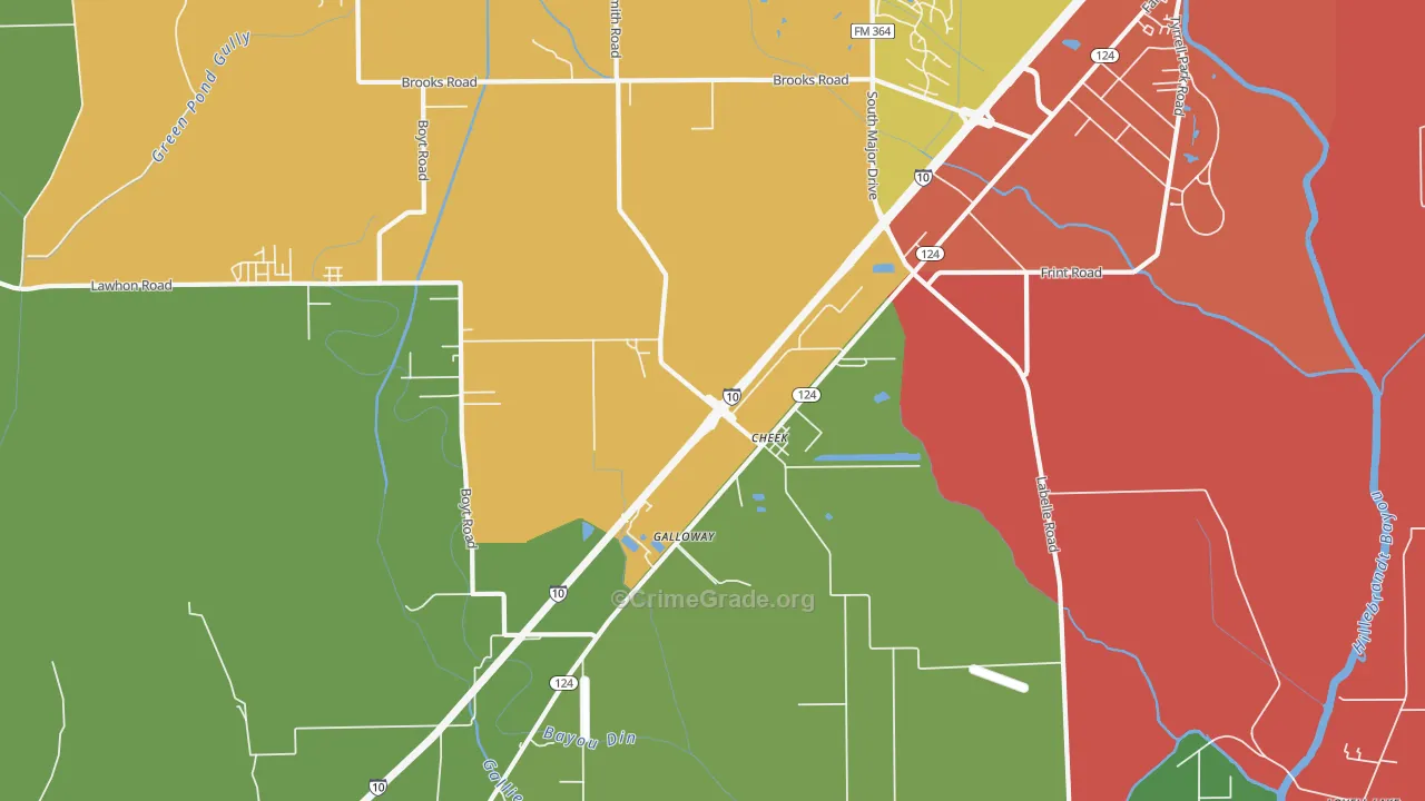 Cheek, TX Map of Burglary Rates
