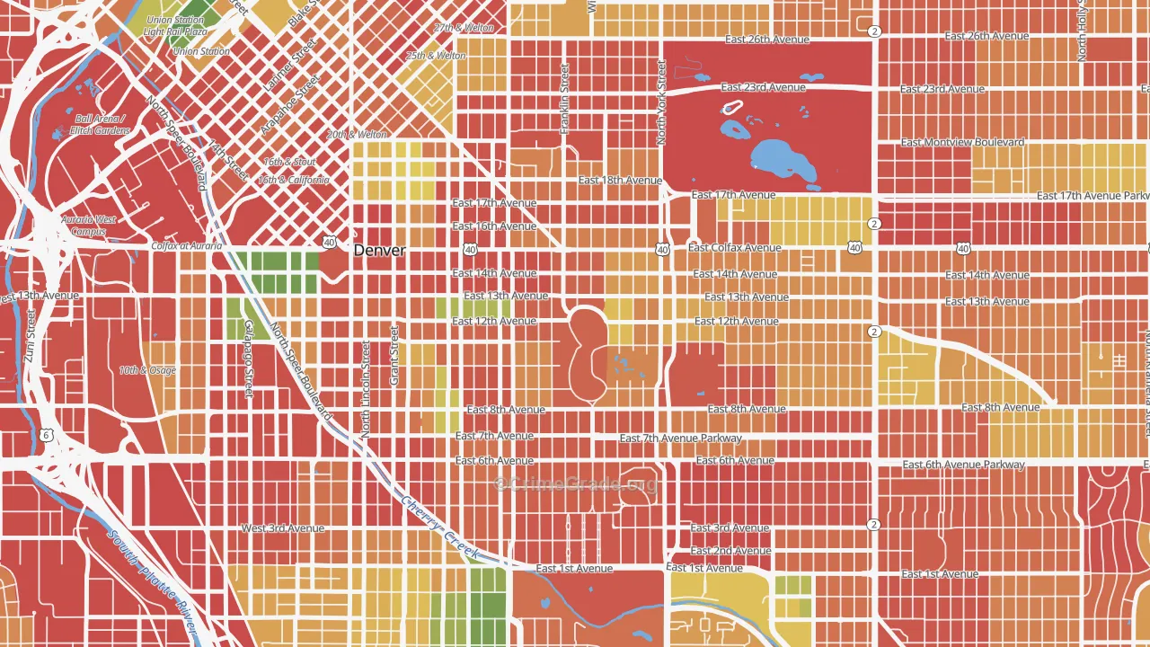 Cheesman Park, Denver, CO Map of Burglary Rates