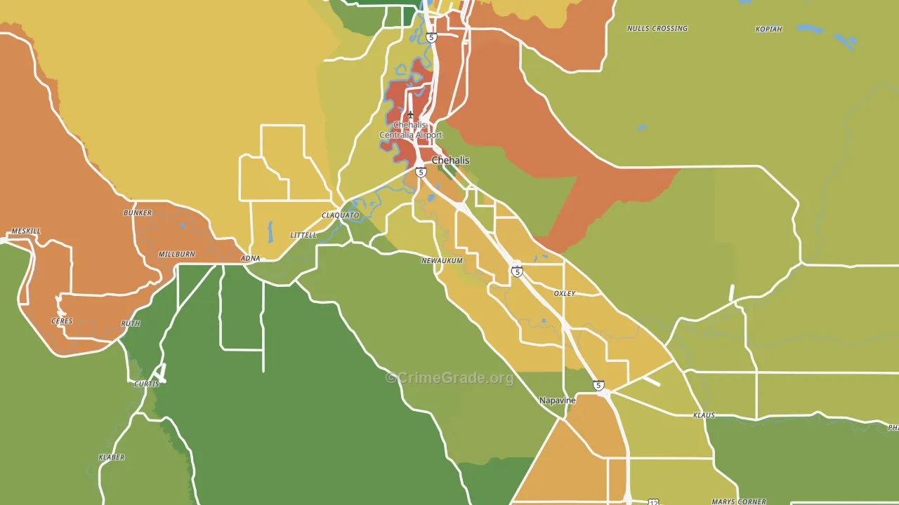 Chehalis, WA Map of Burglary Rates