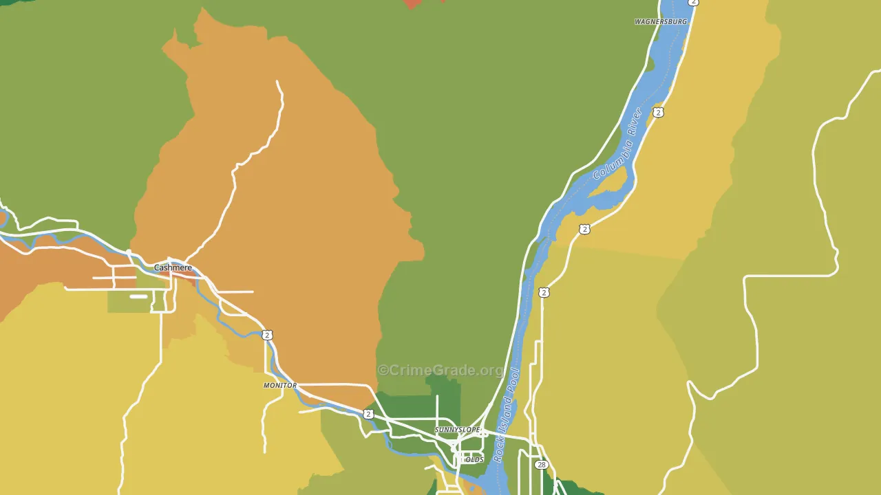 Chelan County, WA Map of Burglary Rates