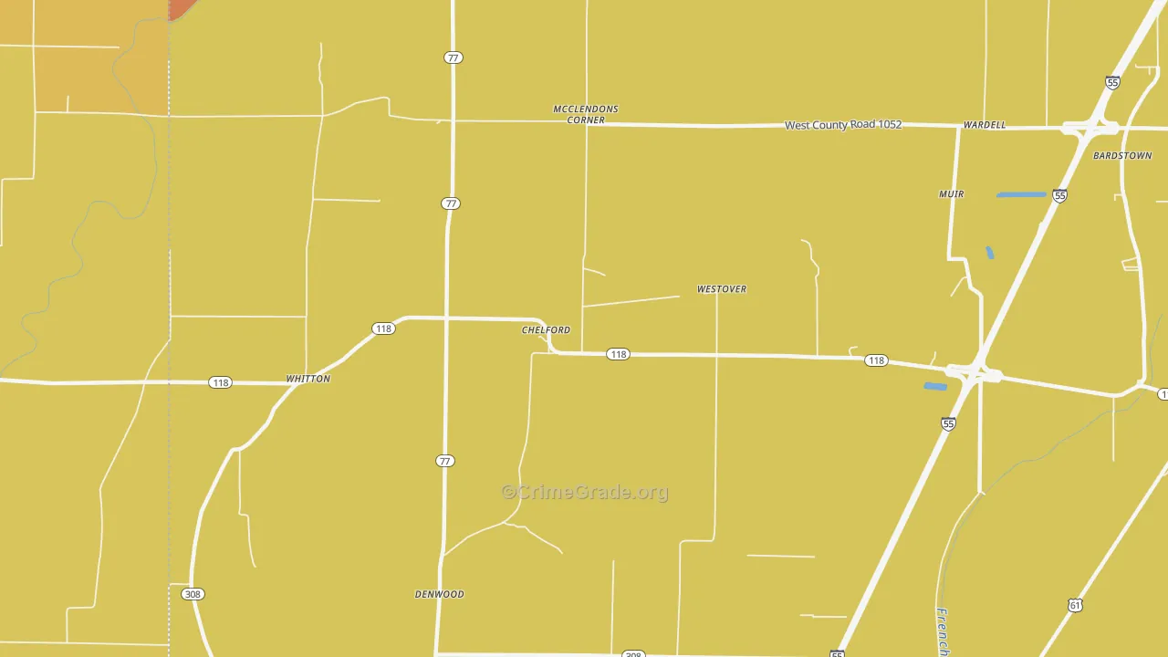 Chelford, AR Map of Burglary Rates