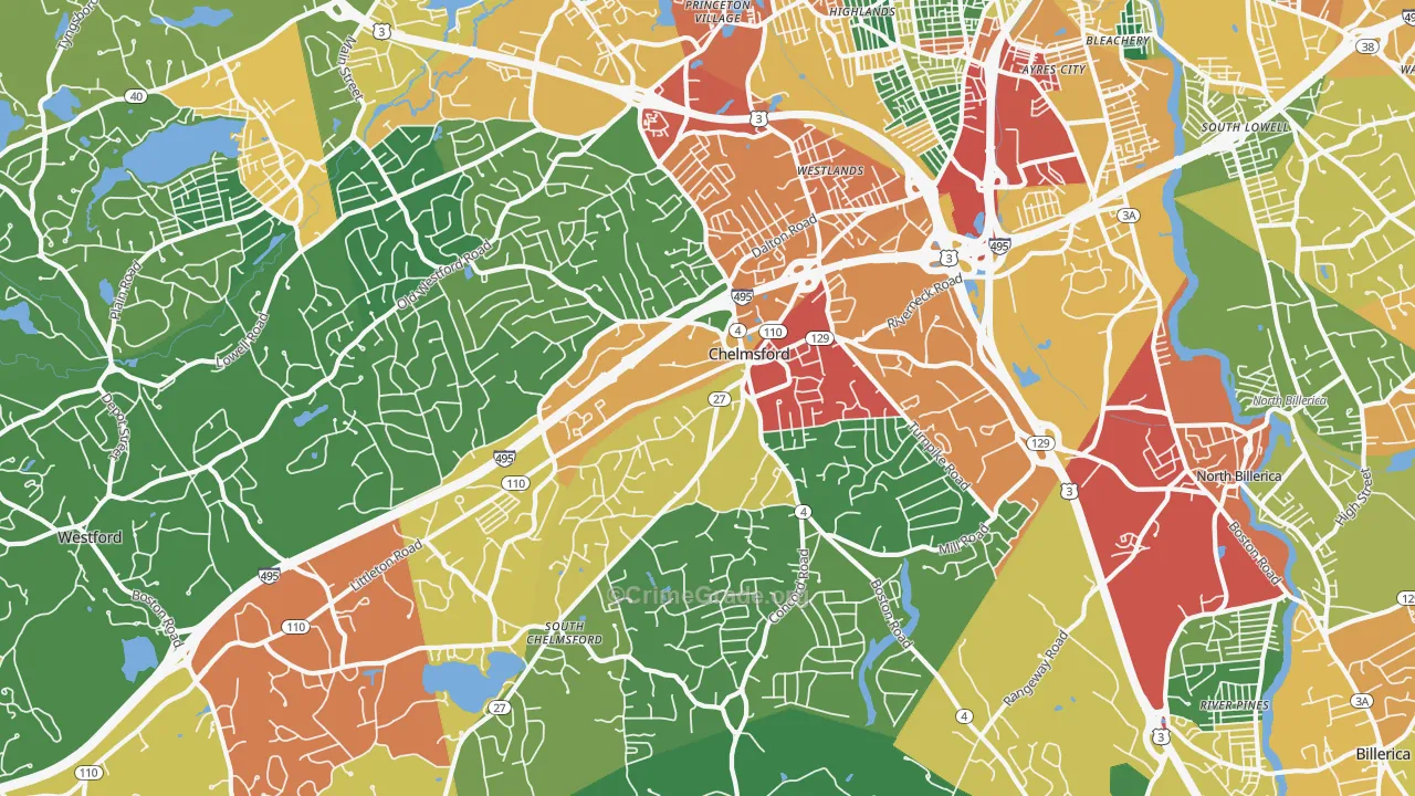 Chelmsford, MA Map of Burglary Rates